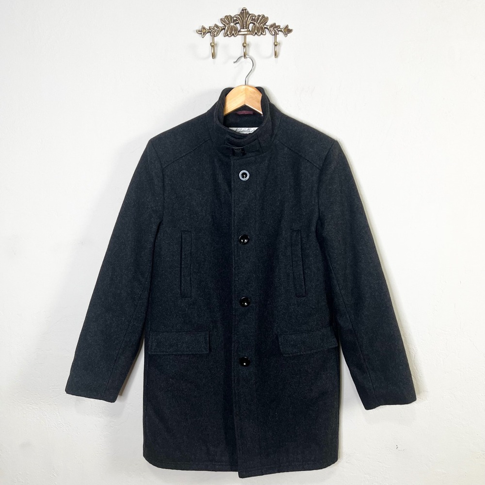 Kenneth Cole Coat Men Charcoal Wool Blend Button‎ Front Jacket Size Small